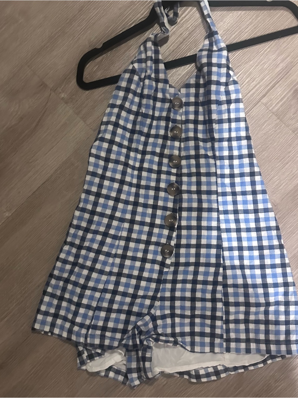 Urban Outfitters Blue and White Gingham Halter Romper